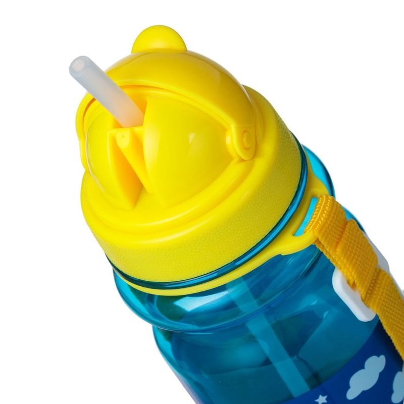 Casa si Gradina - Bucatarie si vesela - Cani si pahare - Sticle - Sticla de apa cu pop-up si pai, 350 ml, Albastru cu dinozauri - Infinity.ro