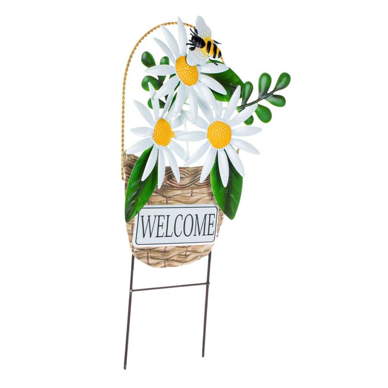 Casa si Gradina - Gradina si terasa - Casute de gradina - Stick decorativ metalic, Cos cu margarete, 55cm - Infinity.ro