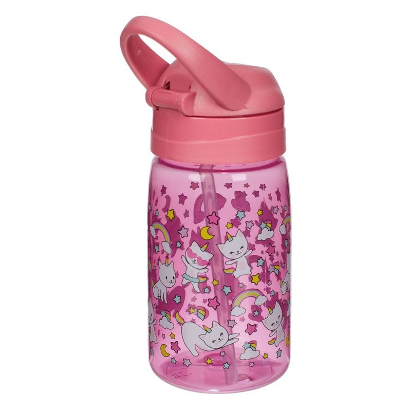 Casa si Gradina - Bucatarie si vesela - Cani si pahare - Sticle - Sticla de apa cu mecanism pop-up, 430 ml, Roz, Model Space Girl - Infinity.ro