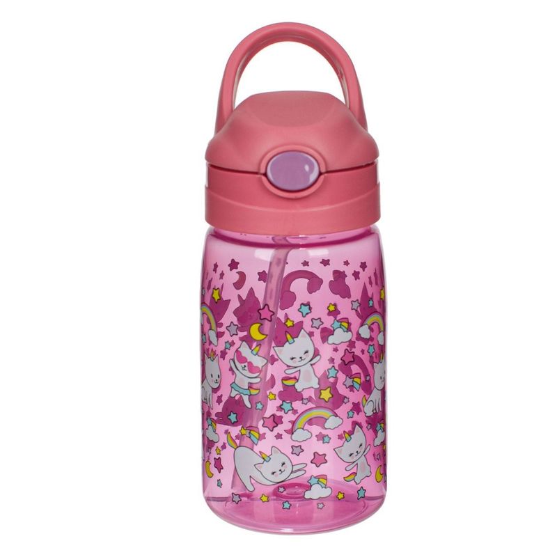 Casa si Gradina - Bucatarie si vesela - Cani si pahare - Sticle - Sticla de apa cu mecanism pop-up, 430 ml, Roz, Model Space Girl - Infinity.ro
