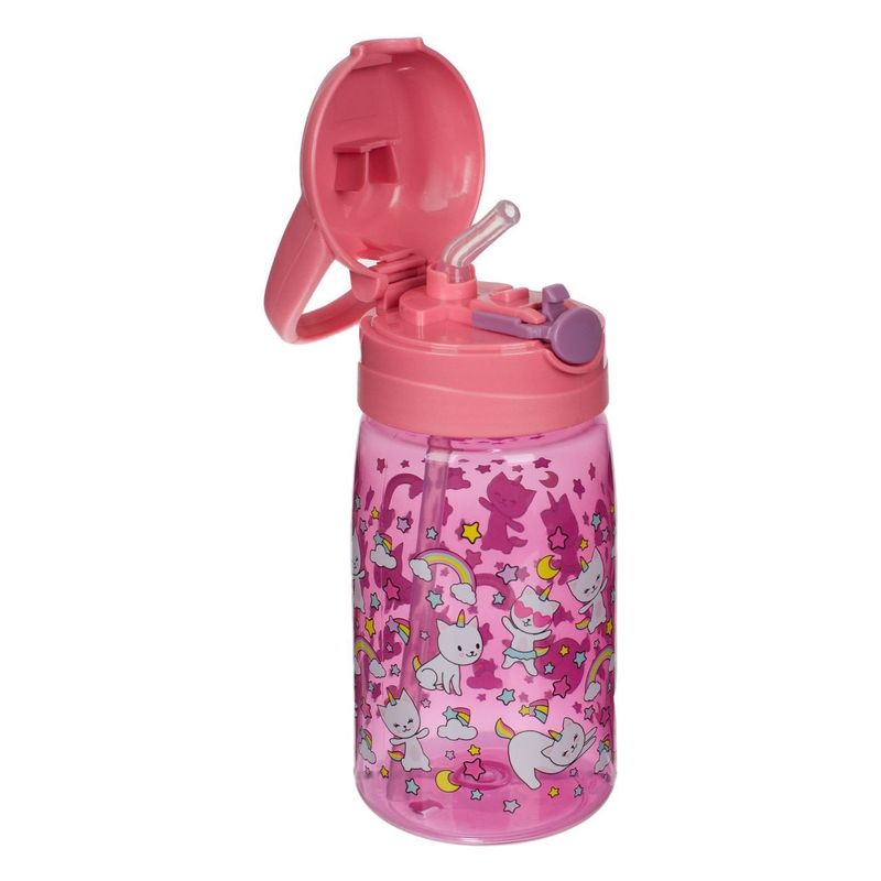 Casa si Gradina - Bucatarie si vesela - Cani si pahare - Sticle - Sticla de apa cu mecanism pop-up, 430 ml, Roz, Model Space Girl - Infinity.ro