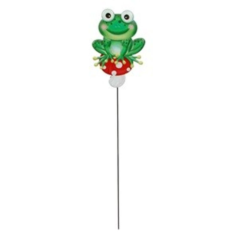 Casa si Gradina - Decoratiuni - Obiecte decorative - Magneti decorativi - Stick Decorativ Metalic Broasca Verde pentru Ghivece 61cm - Infinity.ro