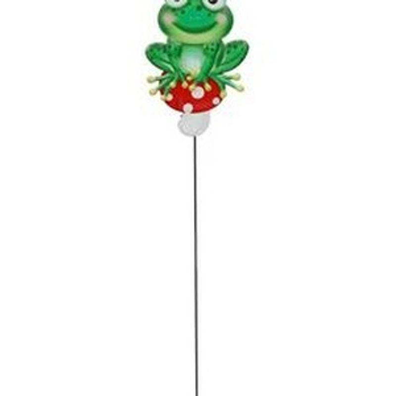 Casa si Gradina - Decoratiuni - Obiecte decorative - Magneti decorativi - Stick Decorativ Metalic Broasca Verde pentru Ghivece 61cm - Infinity.ro