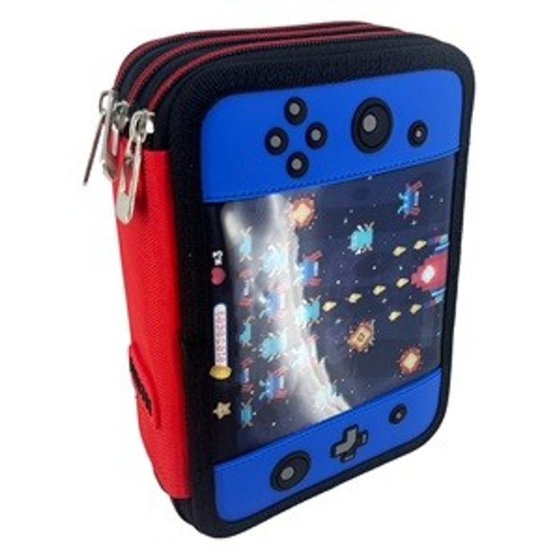Carti si Birotica - Rechizite - Penare - Penar Echipat Triplu cu Model Gaming, 15x21x7cm, Negru cu Detalii Rosii - Infinity.ro
