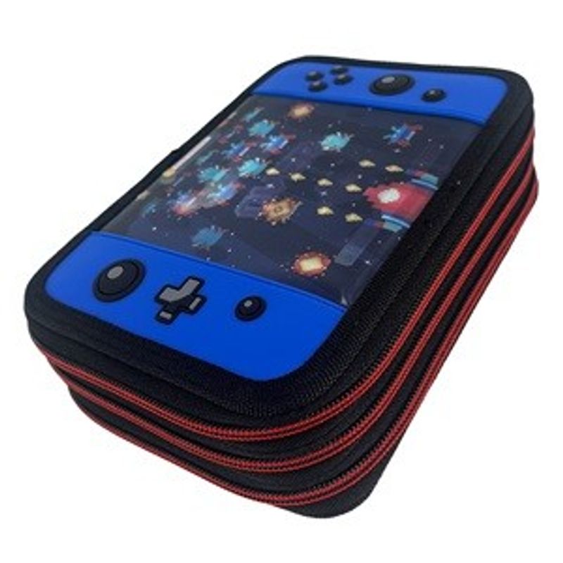 Carti si Birotica - Rechizite - Penare - Penar Echipat Triplu cu Model Gaming, 15x21x7cm, Negru cu Detalii Rosii - Infinity.ro