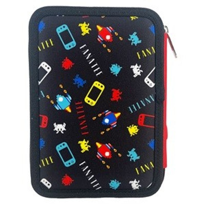Carti si Birotica - Rechizite - Penare - Penar Echipat Triplu cu Model Gaming, 15x21x7cm, Negru cu Detalii Rosii - Infinity.ro