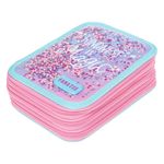 Carti si Birotica - Rechizite - Penare - Penar Echipat Triplu Roz cu Confeti, 15x6x21cm, Set Complet de Accesorii Scolare - Infinity.ro