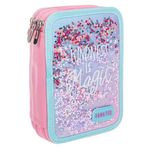 Carti si Birotica - Rechizite - Penare - Penar Echipat Triplu Roz cu Confeti, 15x6x21cm, Set Complet de Accesorii Scolare - Infinity.ro