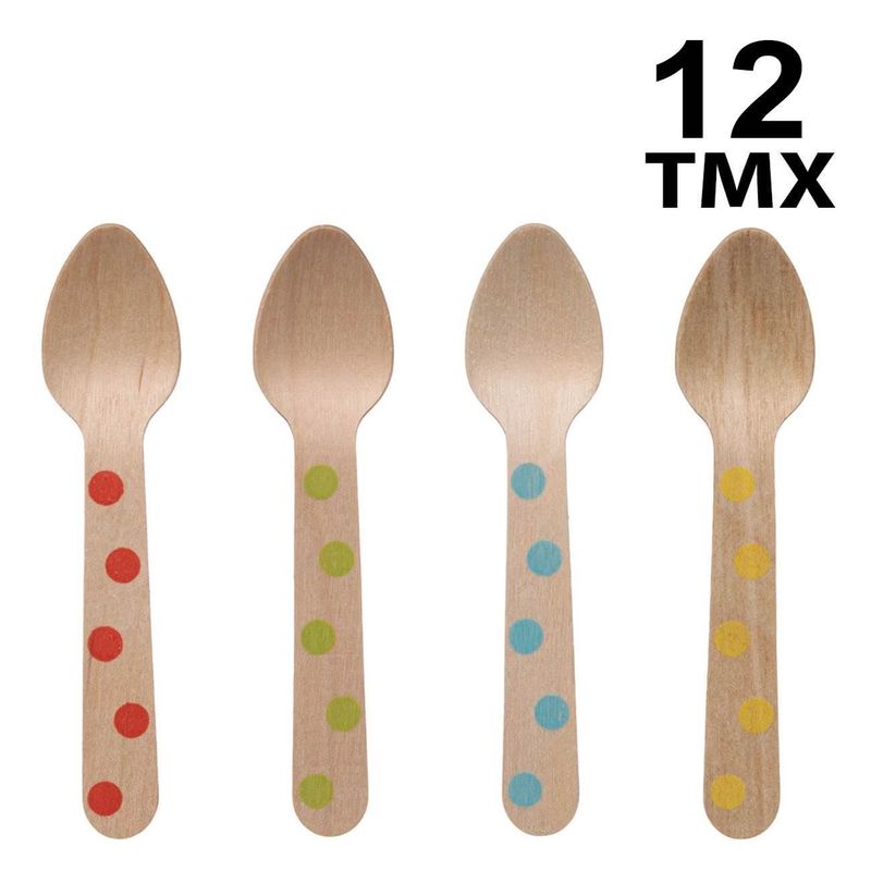 Casa si Gradina - Decoratiuni - Decoratiuni petrecere - Vesela pentru petrecere - Lingurite din lemn pentru petrecere cu buline colorate - Infinity.ro