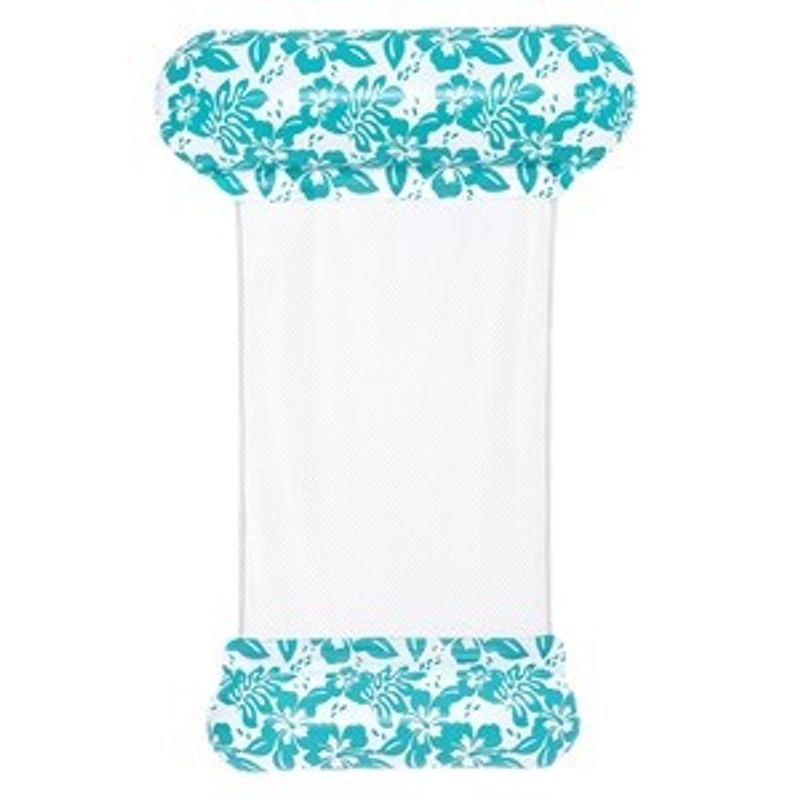 Jucarii, Copii si Bebe - Jucarii si jocuri - Jucarii de exterior - Saltele si mingi pentru plaja - Saltea gonflabila cu perna si plasa, model floral turcoaz, 140x87 cm - Infinity.ro