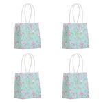 Carti si Birotica - Birotica - Articole ambalare - Set 4 Pungi Cadou din Hartie Kraft Verde Menta cu Model Floral si Manere Albe, 10x7x11cm - Infinity.ro