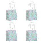 Carti si Birotica - Birotica - Articole ambalare - Set 4 Pungi Cadou din Hartie Kraft Verde Menta cu Model Floral si Manere Albe, 10x7x11cm - Infinity.ro