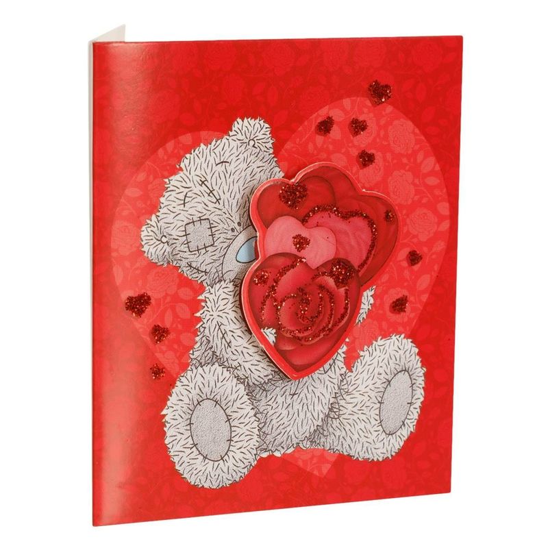 Market - Cadouri - Felicitari - Felicitare 3D cu Ursulet si Inimi, Rosie, 7.5x8.5cm, cu Plic - Infinity.ro