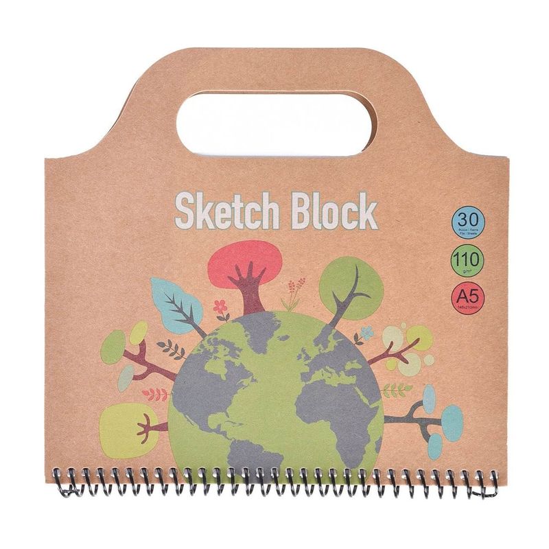 Carti si Birotica - Rechizite - Pictura si desen - Pensule si accesorii pictura - Bloc de Desen cu Spirala A5 cu Maner si Coperta Kraft Planet - 30File - Infinity.ro