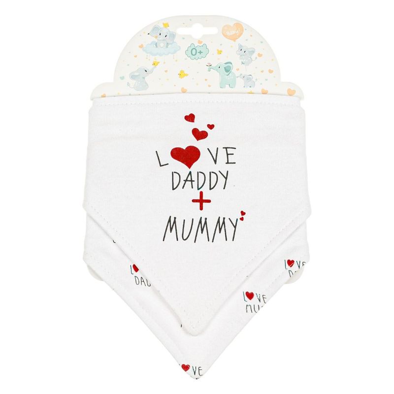 Jucarii, Copii si Bebe - Hrana si alaptare - Biberoane, suzete si accesorii hranire - Articole hranire bebelusi - Bavete din bumbac tip esarfa albe cu imprimeu Love Daddy+Mummy - Infinity.ro