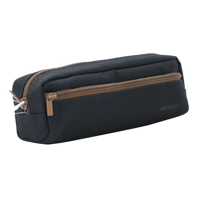 Carti si Birotica - Rechizite - Penare - Penar tip tub, Negru cu fermoar maro, 21x4.5x5.5cm - Infinity.ro
