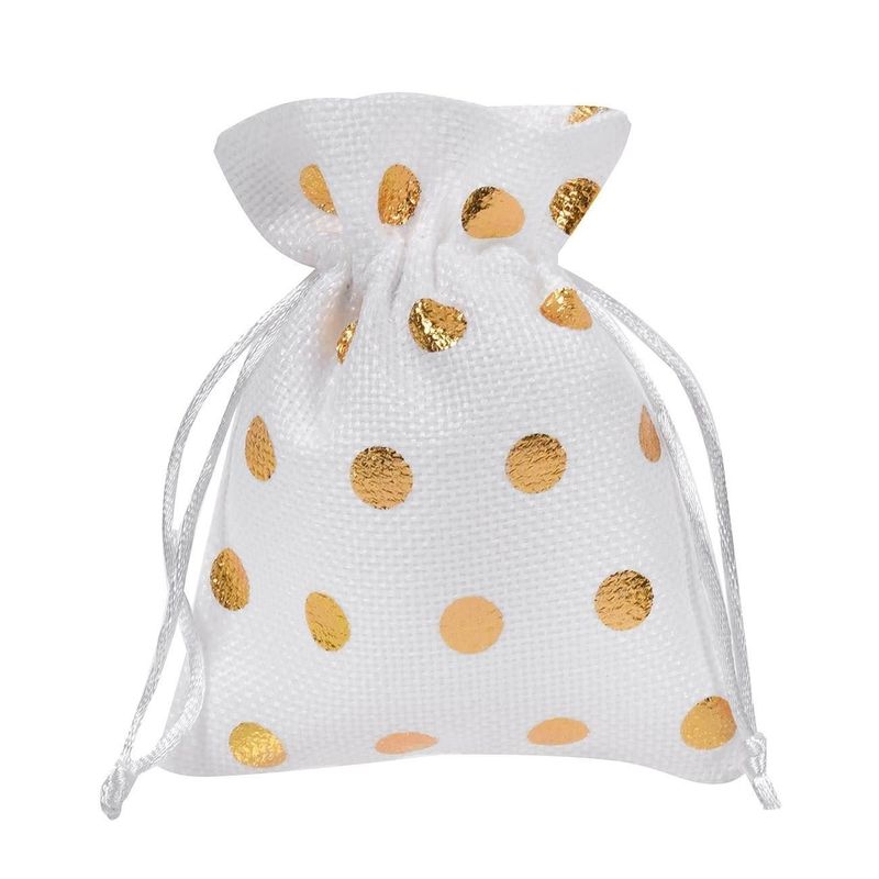 Carti si Birotica - Birotica - Articole ambalare - Saculet de in alb cu buline aurii din folie poliester 10x13cm - Infinity.ro