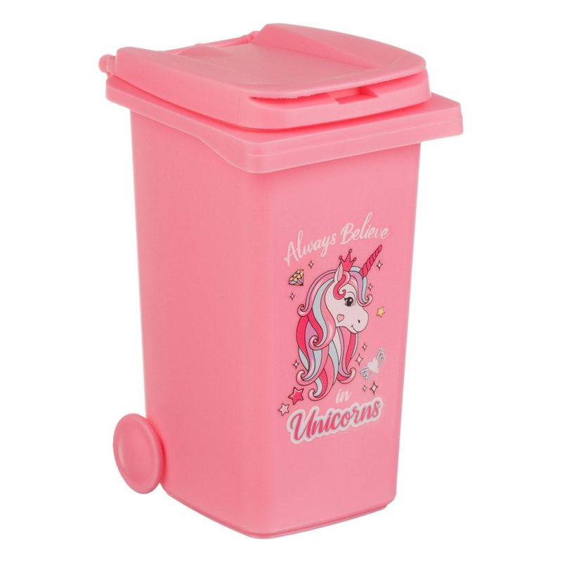 Casa si Gradina - Mobilier - Organizare si depozitare - Cosuri de gunoi - Tomberon Mini din Plastic cu Model Unicorn, 0.48L, Roz - Infinity.ro