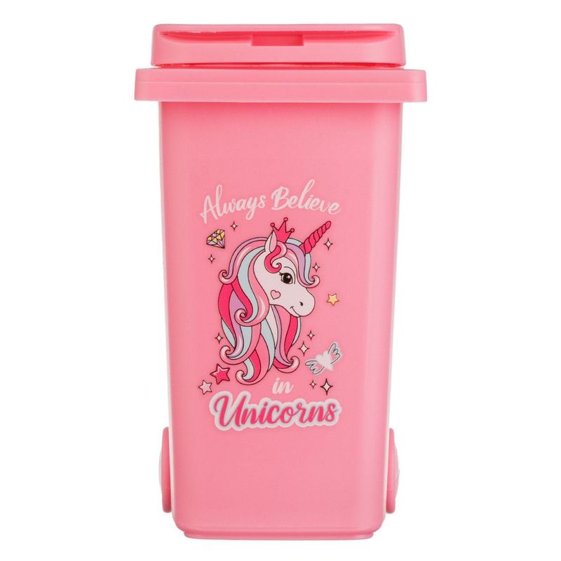 Casa si Gradina - Mobilier - Organizare si depozitare - Cosuri de gunoi - Tomberon Mini din Plastic cu Model Unicorn, 0.48L, Roz - Infinity.ro