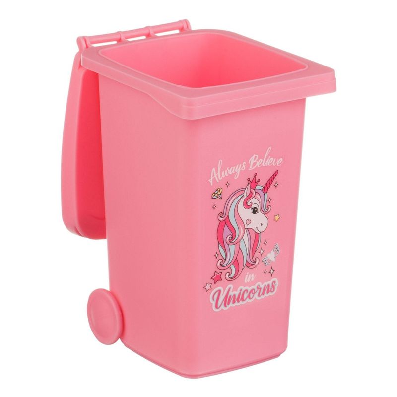 Casa si Gradina - Mobilier - Organizare si depozitare - Cosuri de gunoi - Tomberon Mini din Plastic cu Model Unicorn, 0.48L, Roz - Infinity.ro