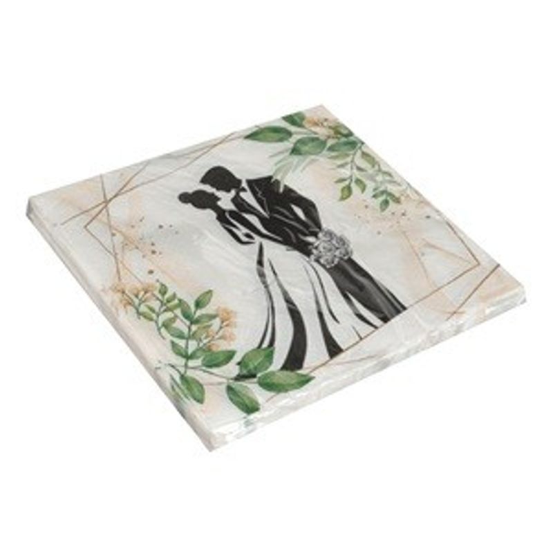 Market - Curatenie si intretinere casa - Produse bucatarie - Prosoape de hartie si servetele - Servetele de masa cu 2 straturi, model nunta, 33x33cm, 20 buc, Alb - Infinity.ro