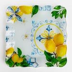 Casa si Gradina - Bucatarie si vesela - Vesela si tacamuri - Farfurii si boluri - Farfurie din Sticla cu Model Lamaie, 25x25cm, Patrata, Margine Ondulata - Infinity.ro