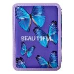 Carti si Birotica - Rechizite - Penare - Penar dublu cu imprimeu fluturi, mov, 14x4x20 cm, echipat complet - Infinity.ro