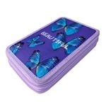 Carti si Birotica - Rechizite - Penare - Penar dublu cu imprimeu fluturi, mov, 14x4x20 cm, echipat complet - Infinity.ro