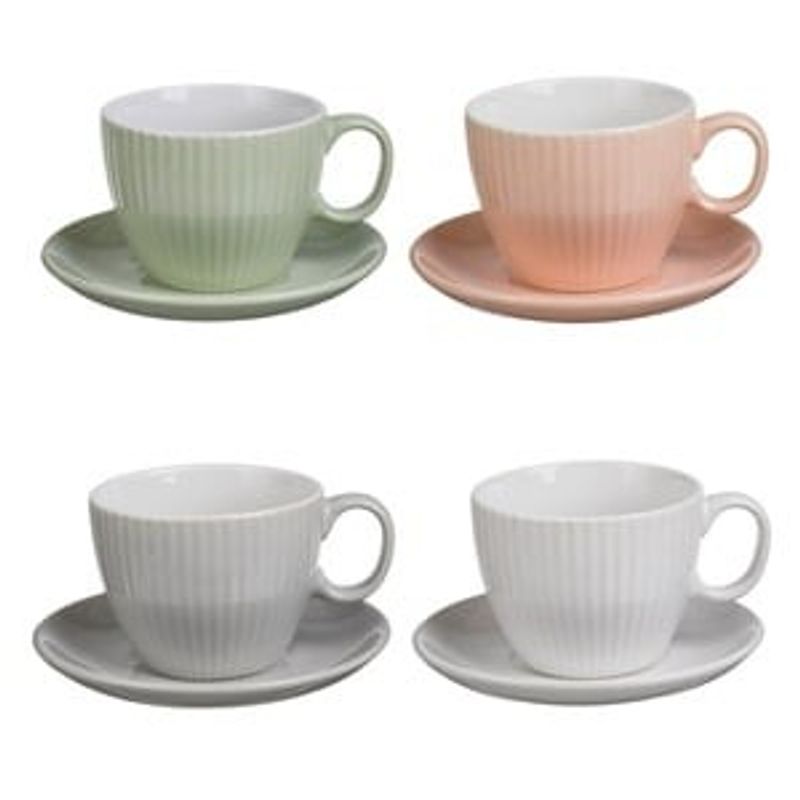 Casa si Gradina - Bucatarie si vesela - Cani si pahare - Cani si cesti - Set 4 Cani pentru Cafea din Ceramica cu Farfurioare, 210ml, Culori Pastel - Infinity.ro