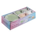 Casa si Gradina - Bucatarie si vesela - Cani si pahare - Cani si cesti - Set 4 Cani pentru Cafea din Ceramica cu Farfurioare, 210ml, Culori Pastel - Infinity.ro