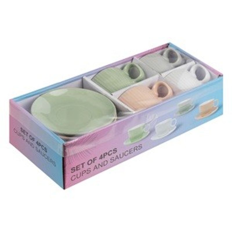 Casa si Gradina - Bucatarie si vesela - Cani si pahare - Cani si cesti - Set 4 Cani pentru Cafea din Ceramica cu Farfurioare, 210ml, Culori Pastel - Infinity.ro