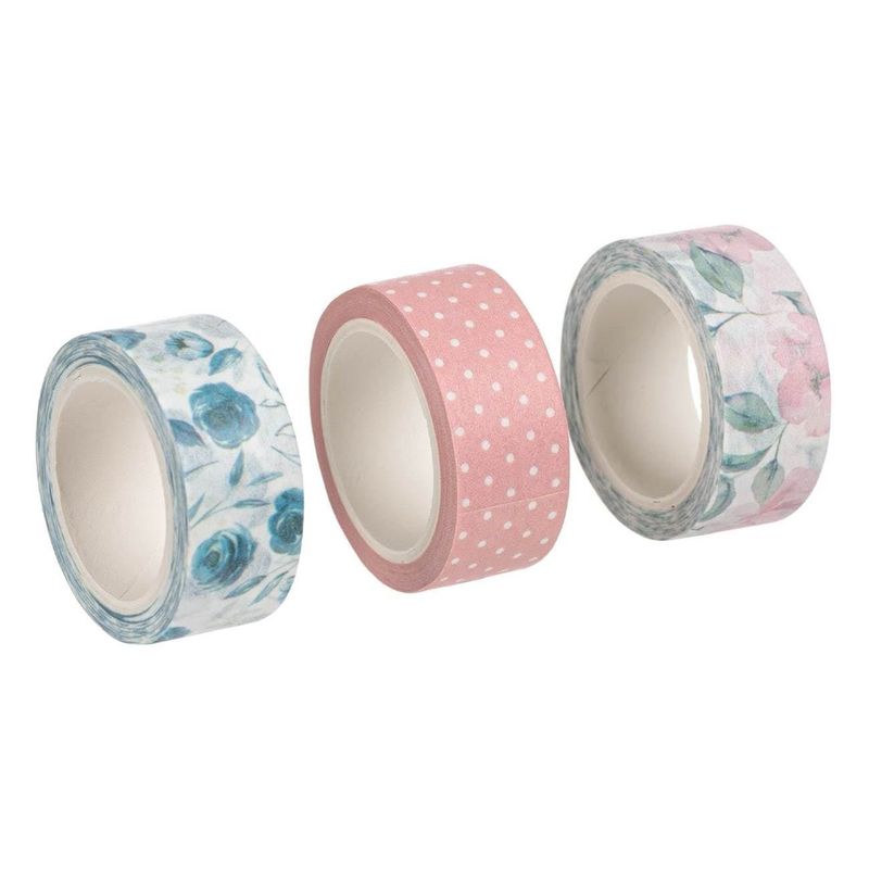 Carti si Birotica - Birotica - Accesorii de birou - Benzi adezive - Banda  Washi Tape cu Aroma de Trandafir Buline Roz Flori  5m x 1.5cm - 3buc - Infinity.ro