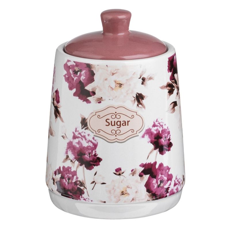 Casa si Gradina - Bucatarie si vesela - Organizare si depozitare bucatarie - Cutii alimentare - Recipient Ceramic Alb cu Flori Mov pentru Zagar - 300ml - Infinity.ro
