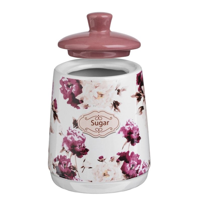 Casa si Gradina - Bucatarie si vesela - Organizare si depozitare bucatarie - Cutii alimentare - Recipient Ceramic Alb cu Flori Mov pentru Zagar - 300ml - Infinity.ro