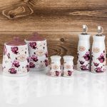 Casa si Gradina - Bucatarie si vesela - Organizare si depozitare bucatarie - Cutii alimentare - Recipient Ceramic Alb cu Flori Mov pentru Zagar - 300ml - Infinity.ro