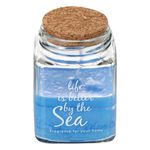 Casa si Gradina - Decoratiuni - Aromaterapie si lumanari - Lumanari si candele - Lumanare parfumata albastra in borcan de sticla cu capac din pluta, 6x6x9.5 cm - Infinity.ro