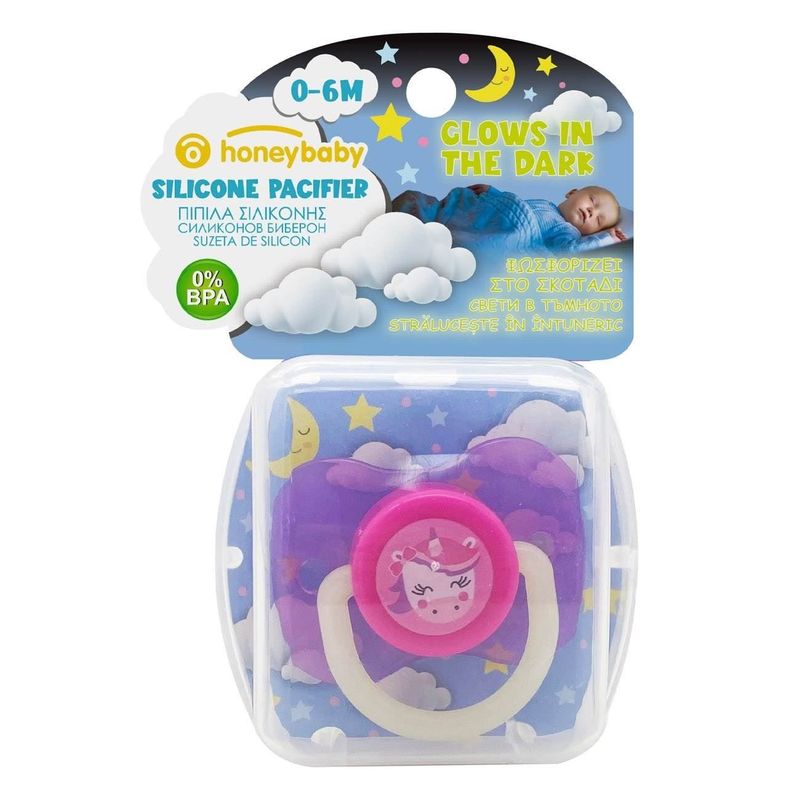 Jucarii, Copii si Bebe - Hrana si alaptare - Biberoane, suzete si accesorii hranire - Suzete si accesorii - Pacifier Silicon Unicorn Glow in the Dark 0-6 Luni - Infinity.ro