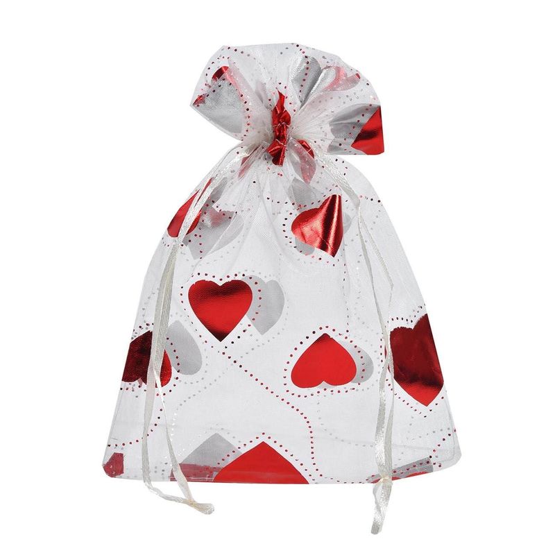 Carti si Birotica - Birotica - Articole ambalare - Saculet Organza Alb cu Inimioare Rosii, 20x15 cm - Infinity.ro