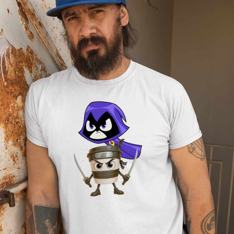 Fashion, accesorii si bijuterii - Barbati - Imbracaminte - Tricouri si bluze barbati - Tricou Barbati Raven Cappuccino Assasino Capucino Ninja, alb, marime XL - Infinity.ro