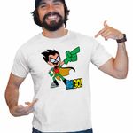 Fashion, accesorii si bijuterii - Barbati - Imbracaminte - Tricouri si bluze barbati - Tricou Barbati Robin Haideti Tineri Titani, alb, marime M - Infinity.ro