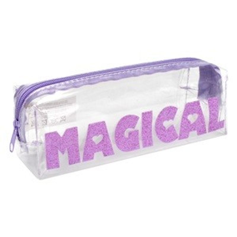 Carti si Birotica - Rechizite - Penare - Penar tub transparent cu glitter, mov, 20x5x7 cm - Infinity.ro