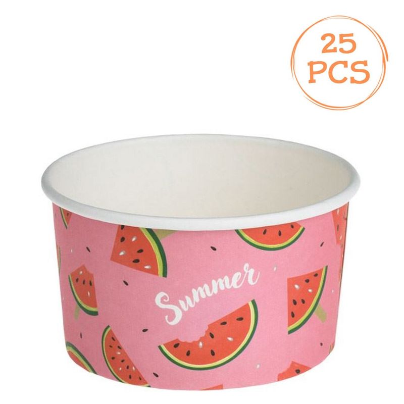 Ingrijire personala si Cosmetice - Dezinfectante - Manusi unica folosinta - Boluri din Carton Roz cu Model Pepene Verde, 240 ml, 12 buc - Infinity.ro