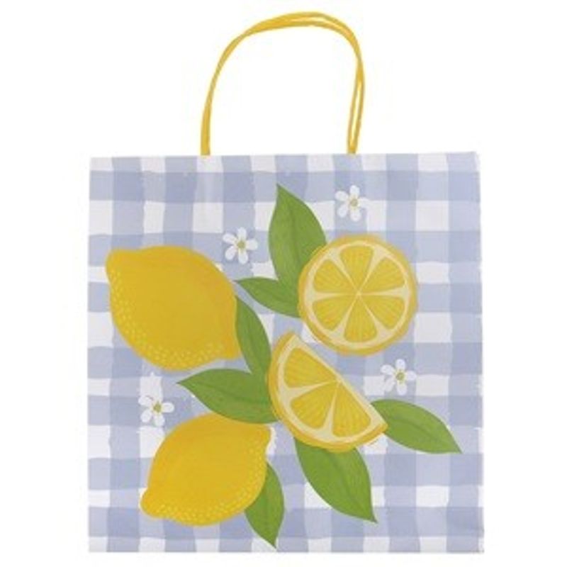 Carti si Birotica - Birotica - Articole ambalare - Sacosa cadou kraft cu model carouri albastre si lamai, 26x12x26cm - Infinity.ro