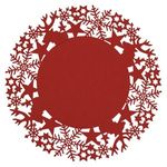 Casa si Gradina - Bucatarie si vesela - Organizare si depozitare bucatarie - Suporturi tacamuri si vase - Suport Farfurie de Craciun Rotund din Fetru Rosu cu Fulgi Reni - Infinity.ro