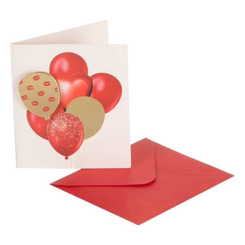 Market - Cadouri - Felicitari - Felicitare 3D cu Baloane Rosii si Folie Aurie, 7.5x8.5cm, cu Plic Rosu - Infinity.ro