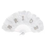 Casa si Gradina - Decoratiuni - Decoratiuni petrecere - Accesorii pentru petrecere - Evantai alb cu pene si strasuri pentru mireasa, 23 cm - Infinity.ro
