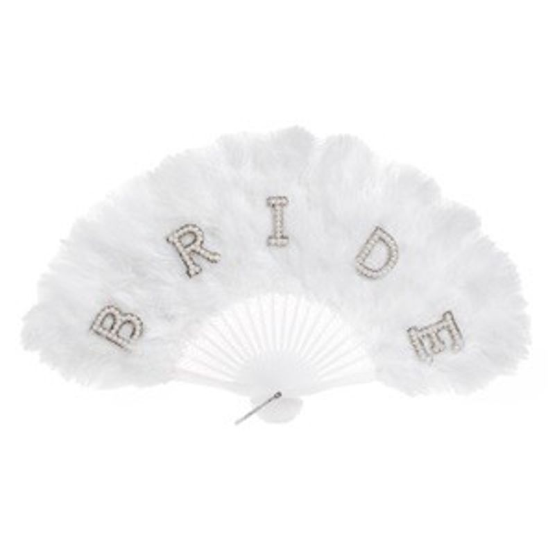 Casa si Gradina - Decoratiuni - Decoratiuni petrecere - Accesorii pentru petrecere - Evantai alb cu pene si strasuri pentru mireasa, 23 cm - Infinity.ro