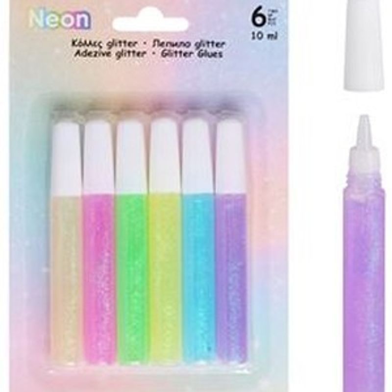 Carti si Birotica - Birotica - Accesorii de birou - Benzi adezive - Set 6 Lipiciuri Glitter Neon, 10 ml, Multicolor - Infinity.ro