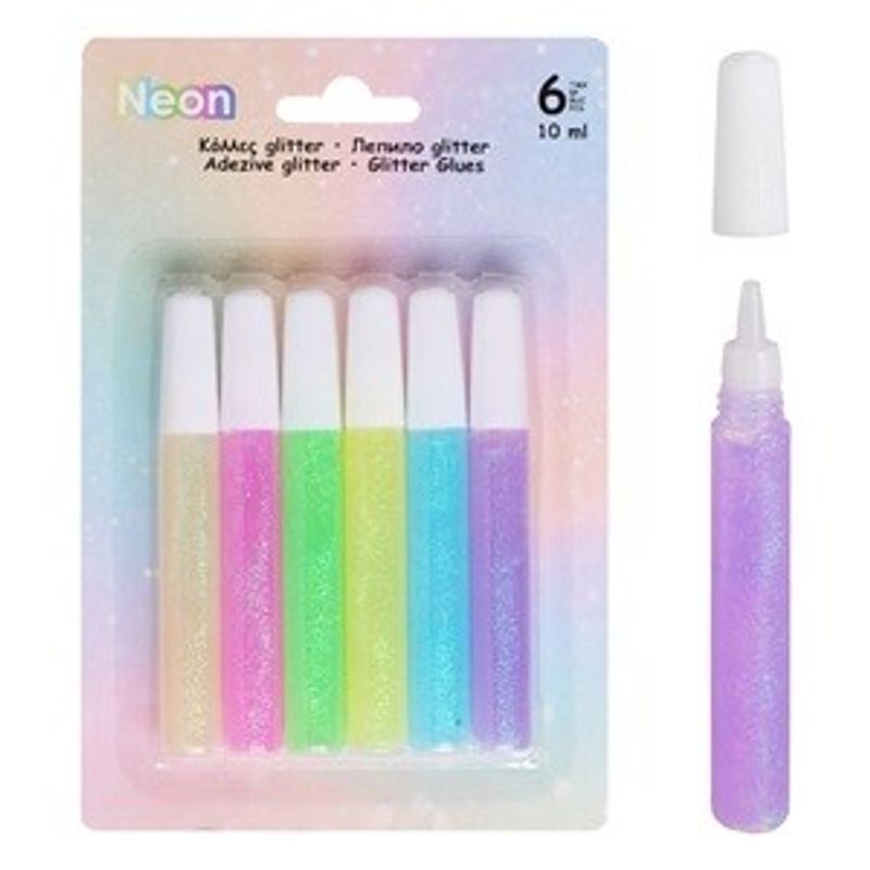 Carti si Birotica - Birotica - Accesorii de birou - Benzi adezive - Set 6 Lipiciuri Glitter Neon, 10 ml, Multicolor - Infinity.ro