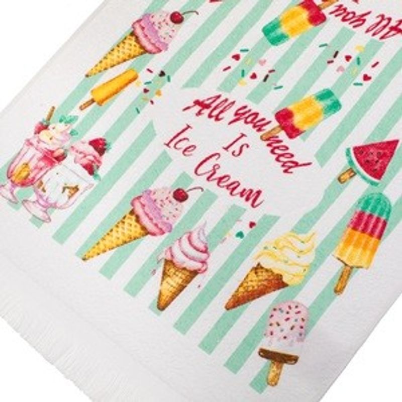 Casa si Gradina - Textile si covoare - Textile baie - Prosoape - Prosop de bucatarie din bumbac, Alb, cu model Inghetata, 60x35cm - Infinity.ro